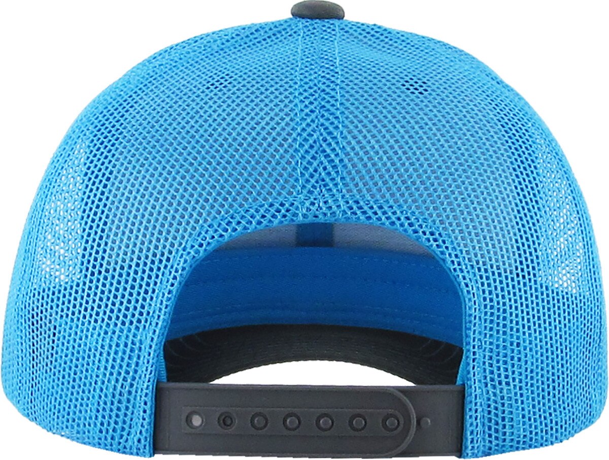 Dark Gray Neon Blue Two Tone Classic 6 Panel Trucker Mesh Snapback Back View